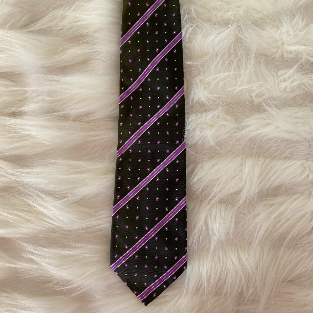 Etro black tie with purple paisley design